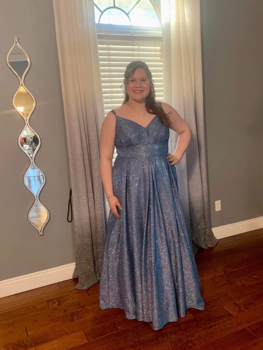 Sparkling Blue Evening Gown - Sleeveless V-Neck